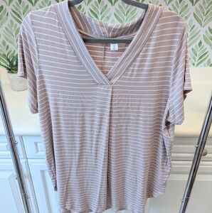 ⭐ Old Navy Luxe Tan Striped Short Sleeve Top Large⭐